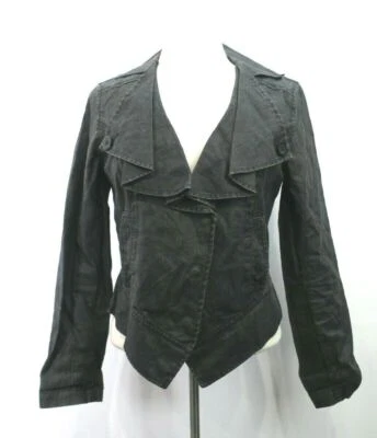 Cabi Womens Black Notch Neck Ruffle Long Sleeve Snap Front Linen Casual Blazer S - Image 1 of 4