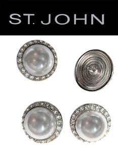 St John Knits 0.9 Inch Silver Tone Faux Pearl & Crystal Replacement Buttons - Picture 1 of 1