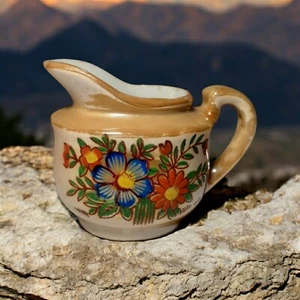Vintage Lusterware Creamer Hand Painted Bright Flowers 2.4" - Picture 1 of 8