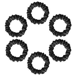 Silvr Bear Luxury Satin Skinny Scrunchies, 6 Count - Black Skinny, Hair Ties for - Picture 1 of 12