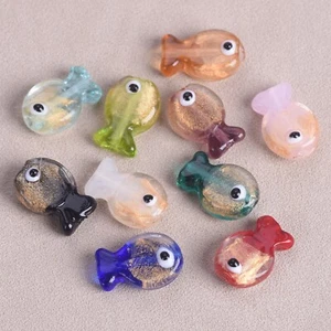 5 Stück Handgefertigte Fischperlen 19x13mm Glänzend Gold Lampwork-Perlen - Picture 1 of 16