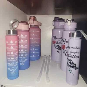 6 piece set sports water bottle pink and purple - Picture 1 of 3