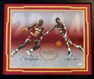 Hakeem Olajuwon Clyde Drexler Signed Autographed Framed 16x20 Photo JSA #3 - Picture 1 of 1