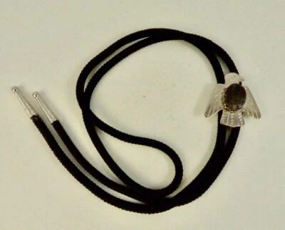 Corbata Bolo Águila Plateada con Ónix Negro Druzy Ágata Geoda Cabujón Natural Foto 1 de 4