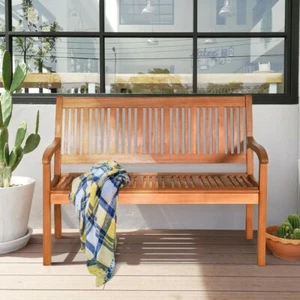 Outdoor Garden Bench Natural Wood 2-Person Patio Backyard Chair Lounge Furniture - Picture 1 of 10