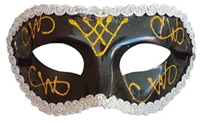 Maschera Veneziana Colore Nero con decori dorati e argento Rigida L.91067 - Immagine 1 di 2