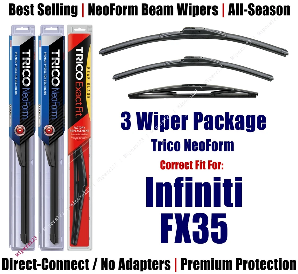 3-Pack Wipers Front & Rear NeoForm - fit 2003-2008 Infiniti FX35 - 16220/200/14B - Image 1 of 1