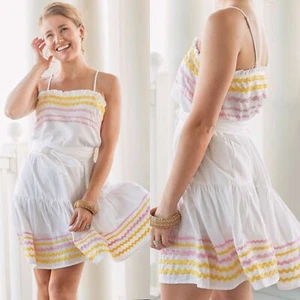 Lisa Marie Fernandez Women's Ric-Rac Dress White Yellow Pink with Pockets Large - Picture 1 of 12