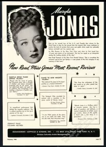 Maryla Jonas 1948 foto piano recital gira reserva vintage comercio anuncio impreso - Imagen 1 de 7