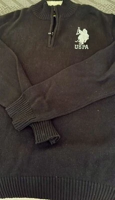 US Polo Assn Mens 1/4 Zip Pullover Sweater Polo Rugby Black Big Logo Size Large - Image 1 of 3