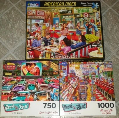 3- 1950's Themed Jigsaw Puzzles ~ 2 Back To The Past & 1 WM American Diner - Image 1 of 4