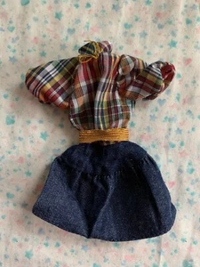 Vintage Barbie 1982 My First Fashion #5609 Plaid Denim Dress Outfit Clothes - Picture 1 of 5
