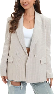 Women'S Oversized Double-Breasted Suit Blazer Jacket Long Sleeve Casual Boyfrien - Picture 1 of 5
