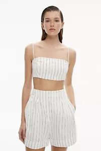 Witchery Stripe Crop Bodice Linen Sleeveless Stretchy Back White Size 10 - Picture 1 of 6