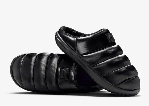 Nuovi sandali donna Nike Burrow SE triple neri slides foderati in pelliccia slip on taglia 6