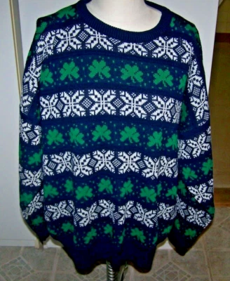 SUÉTER ACRÍLICO IRLANDÉS ISLA ESMERALDA Vintage Para Hombre - Tréboles - ¡EXCELENTE ESTADO! Foto 1 de 4