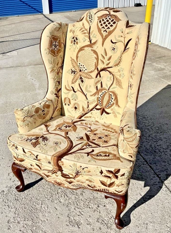 Mary Webb Wood, Woodmark Originals Queen Anne Style Crewel Wingback Armchair Cover