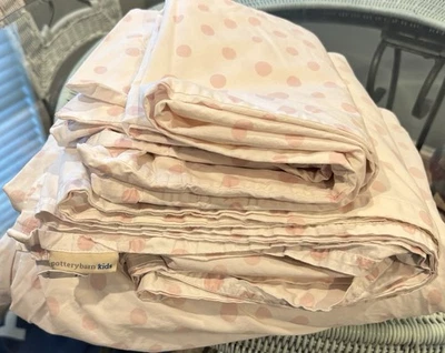 Pottery Barn Kids Full Size Light Pink Polka Dot Fitted, Flat Sheet, 2 Pillow - Image 1 of 4