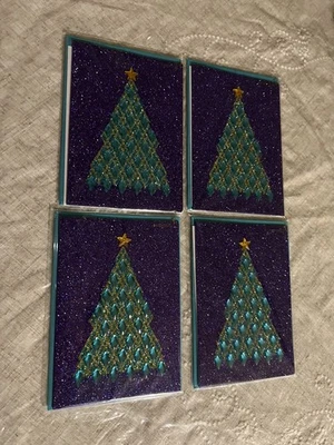 PAPIRO Lote De 4 Tarjetas De Navidad Piedras Adornadas Brillantes Bonito Árbol Foto 1 de 4