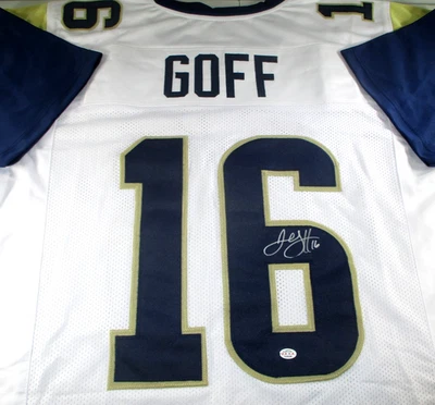 Camiseta de fútbol Jared Goff/autografiada de los Rams de Los Ángeles blanca personalizada/certificado de autenticidad Foto 1 de 4