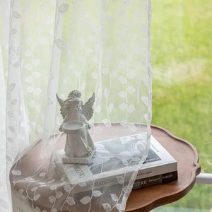 Sheer Lace Curtains for Bedroom Voile Vines Embroidery Light Filtering Lace C... - Picture 1 of 8