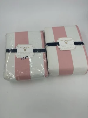 2 Pottery Barn Teen Emily Meritt The Cabana Stripe Pink White Curtains 52x108 - Image 1 of 4
