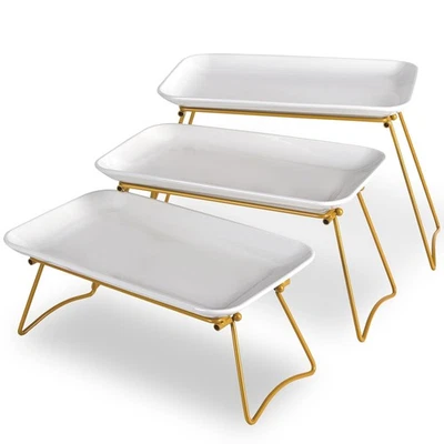 3 Tier Serving Tray Set with Gold Freely Combinable Rack,12 Inch Tiered Tray ... - Image 1 of 4