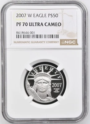 2007 Proof $50 Platinum Eagle 1/2 oz NGC PF-70 ULTRA CAMEO -001 - Image 1 of 2