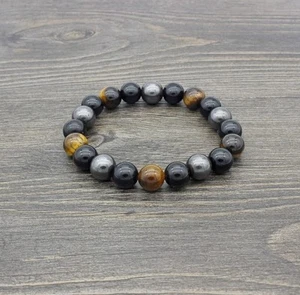 Tiger Eye Hematite Obsidian Reiki Bracelet Men Women Energy Healing Beads - Picture 1 of 8