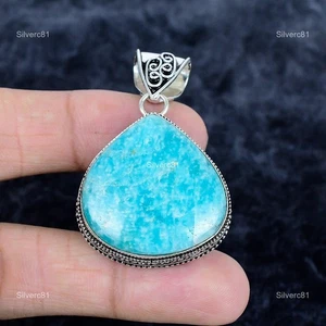 Heart Natural Amazonite 925 Silver New Birthday Bezel Daughter Gift Boho Pendant - Picture 1 of 9