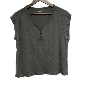 Camiseta LOFT Mujer XL Marrón Lino Manga Gorra Henley Pullover Prenda para el torso Ligero - Imagen 1 de 7