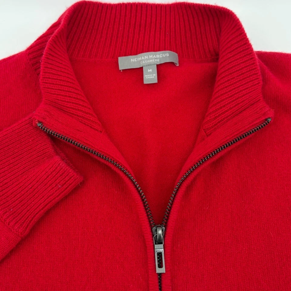 Neiman Marcus Men's Red Full Zip Mock Neck Sweater Medium CASHMERE Blend - Image 1 of 4