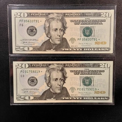 2017 A $20  Two *STAR* Notes.  Fed Res Banknote - Philly & Atlanta (Very Nice) - Image 1 of 4