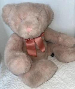 Russ Berrie CHAMPAGNE Teddy Bear 19" Pink Plush Stuffed Animal Heavy Seated EUC - Picture 1 of 20