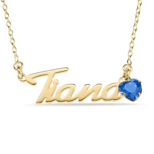 Personalised 9ct Gold Nameplate, Birthstone Gold Name Pendant, Gold Necklace - Picture 1 of 9
