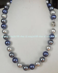 23 pulgadas Hermoso Collar de Perla Cáscara Azul Gris Multicolor del Mar del Sur de 10 mm - Imagen 1 de 12