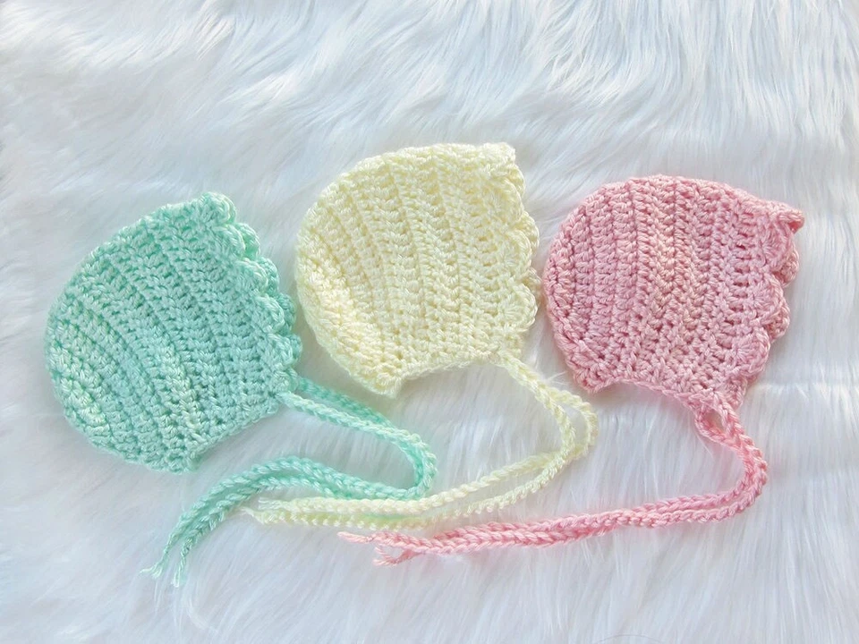 Gorro de bebé de ganchillo 3 piezas para niña, hecho a mano regalo de baby shower 3 gorros Foto 1 de 4
