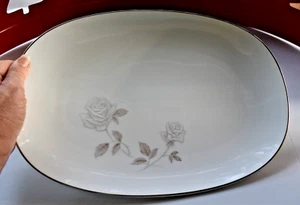 Noritake ROSAY 13 3/8" PLATTER #6216 Gray/White Roses Coupe Style VTG 1961-1976 - Picture 1 of 7