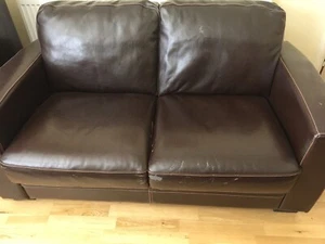 Furniture Village 2 Seater Dark Brown Leather Sofa 158X86cm - Leather Peeling - Picture 1 of 10