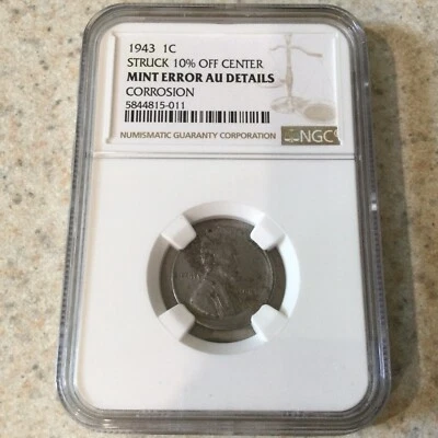 1943 LINCOLN STEEL WHEAT CENT 10% OFF CENTER *MINT ERROR* NGC AU DETAILS - Image 1 of 4
