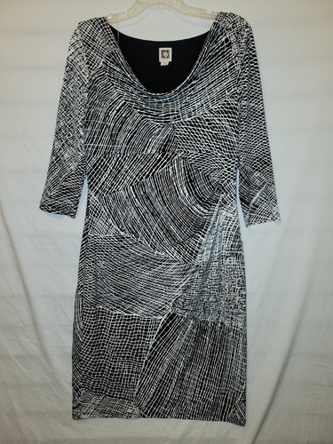 OFF WHITE Abito Anne Klein Tg 12 bianco sporco nero manica 3 4 elasticizzato business casual