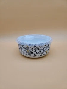 New Peanuts Snoopy & Woodstock Floral Pressure Lid Food Storage Ceramic Bowl - Picture 1 of 13