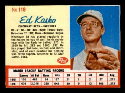 1962 Post Baseball #119 Ed Kasko GD *d3 - Image 1 of 2