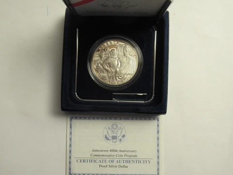 2007 US Mint Proof Silver Dollar Jamestown, US mint pkg w/COA Cover
