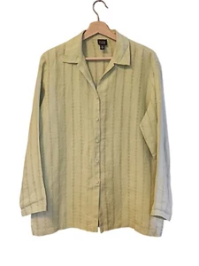 Camisa de gran tamaño Eileen Fisher verde lino a rayas talla S - Imagen 1 de 6