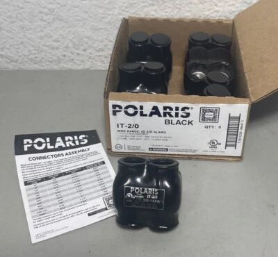*NEW* Box of 6 Polaris IT-2/0 Insulated Black Wire Connectors 2/0-14 AWG - Image 1 of 3