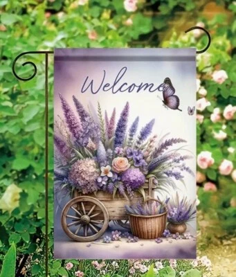 Carro de lavanda de bienvenida bandera de jardín decorativa ~ 12" x 18" **NUEVO** Foto 1 de 3