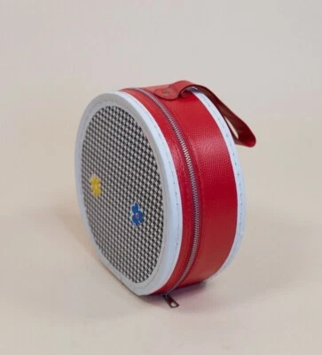 Caja redonda vintage mod años 60 vinilo cremallera mango brillante mediados de siglo Foto 1 de 4