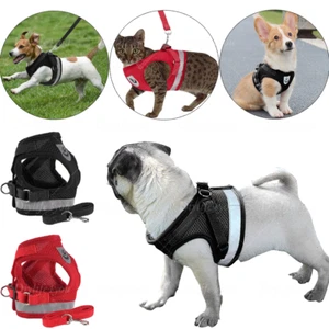 Small Dog Reflective Breathable Mesh Harness Vest Collar Chest Strap Leash Set - Picture 1 of 23