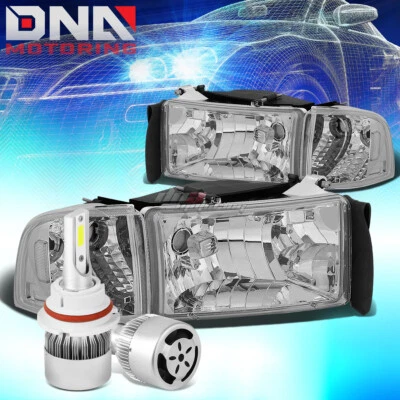 ХРОМИРОВАННЫЙ КОРПУС ФАРЫ + ПРОЗРАЧНЫЙ СВЕТ + БЕЛЫЙ СВЕТОДИОД 9004 КСЕНОНОВЫЙ ВЕНТИЛЯТОР ПОДХОДИТ 94-02 RAM TRUCK - Изображение 1 из 4